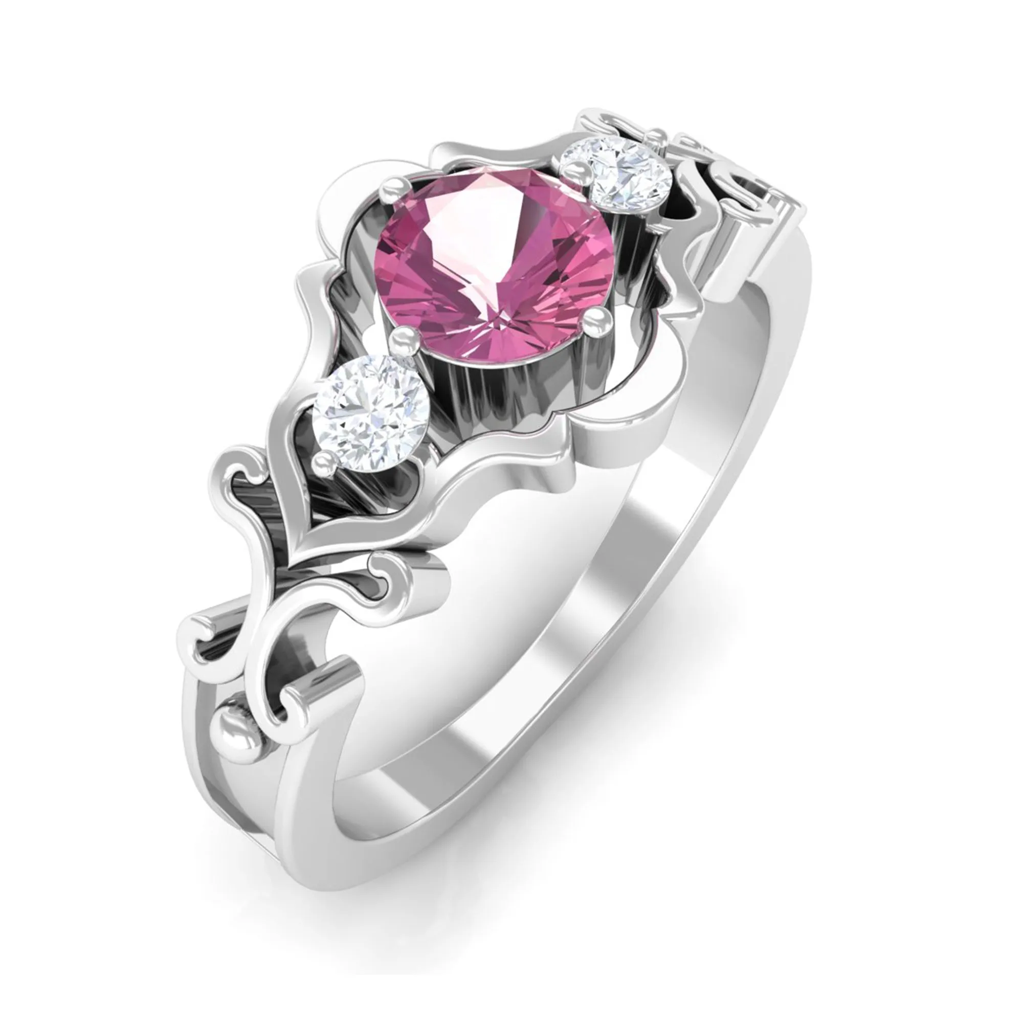 0.50 CT Pink Tourmaline and Diamond Cut Out Antique Ring