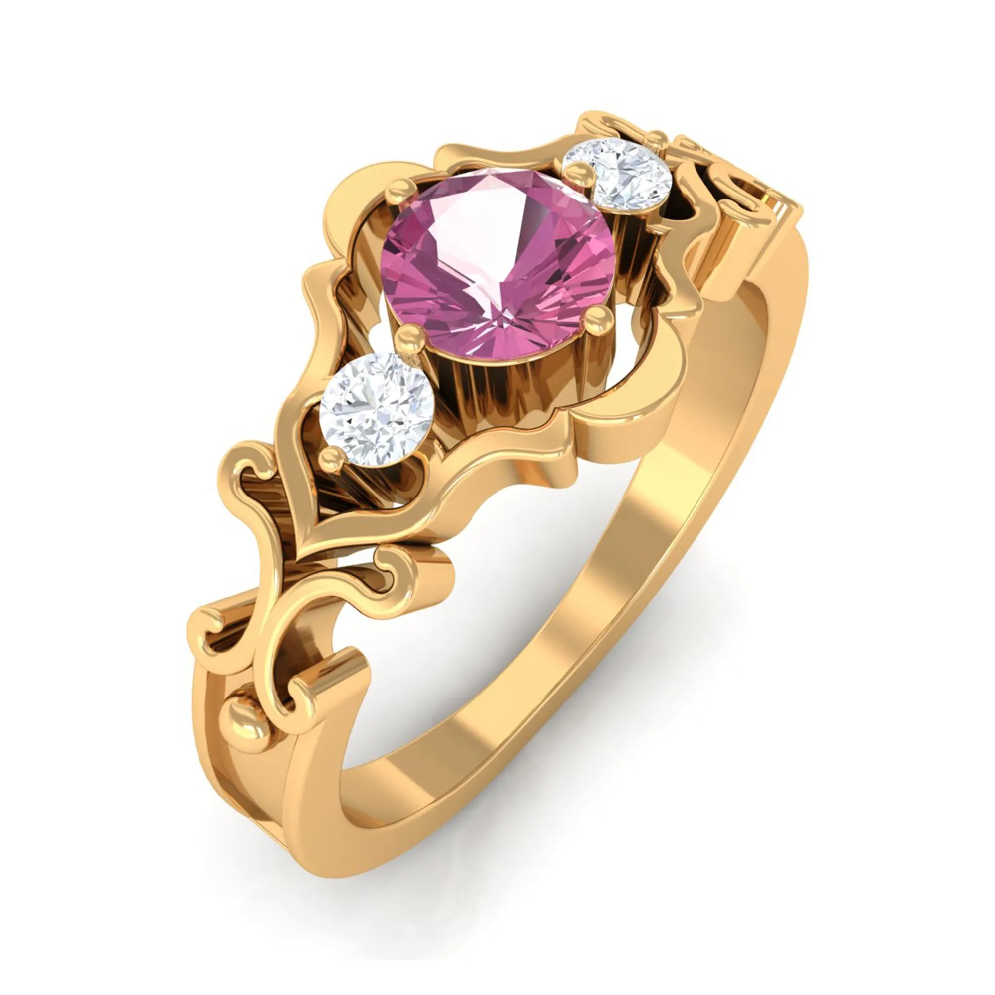 0.50 CT Pink Tourmaline and Diamond Cut Out Antique Ring