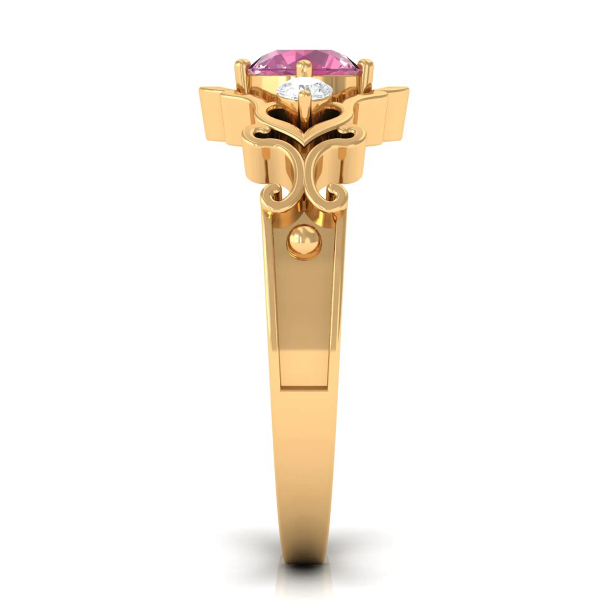 0.50 CT Pink Tourmaline and Diamond Cut Out Antique Ring