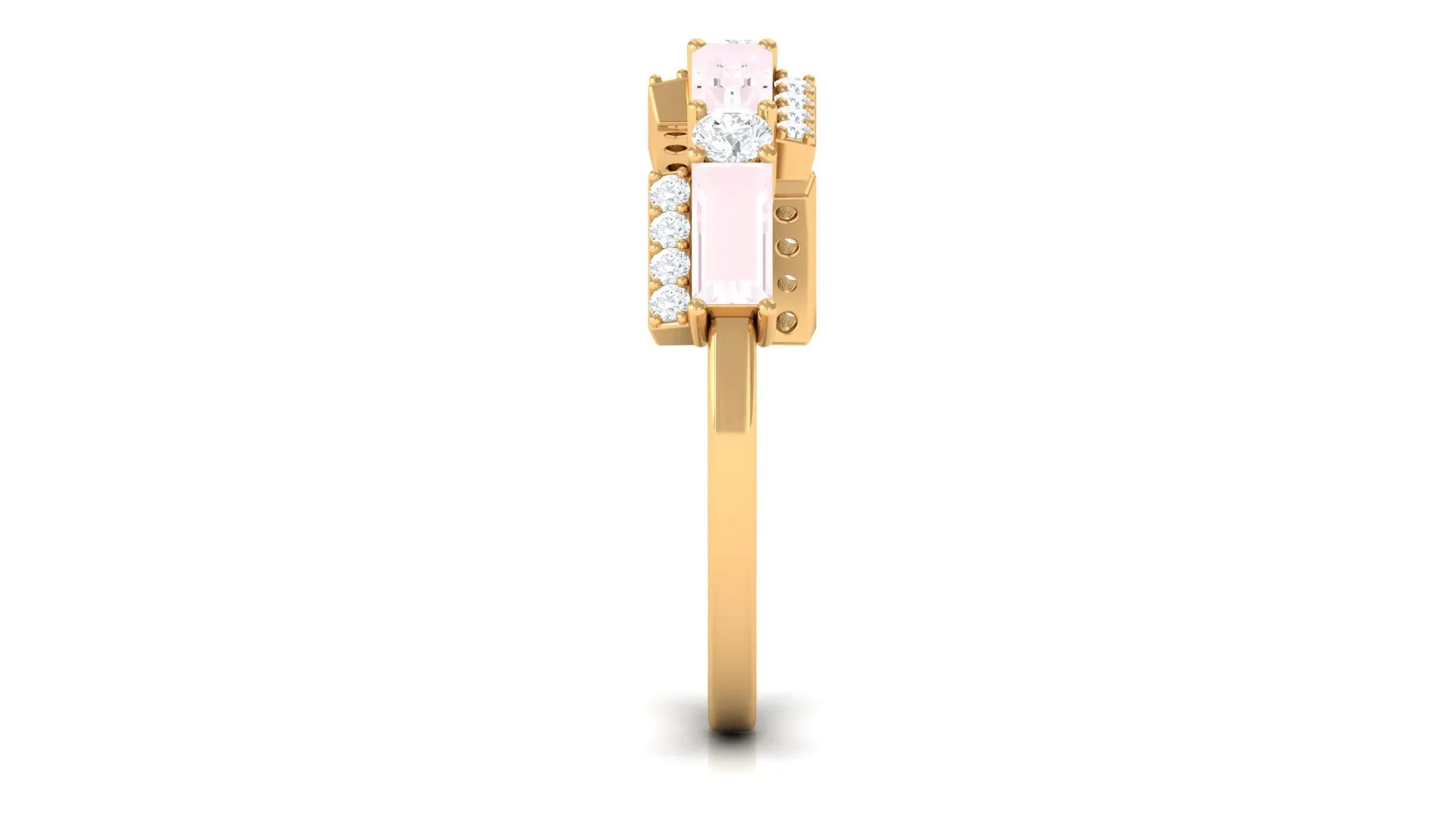 1 CT Designer Rose Quartz Half Eternity Ring with Diamond