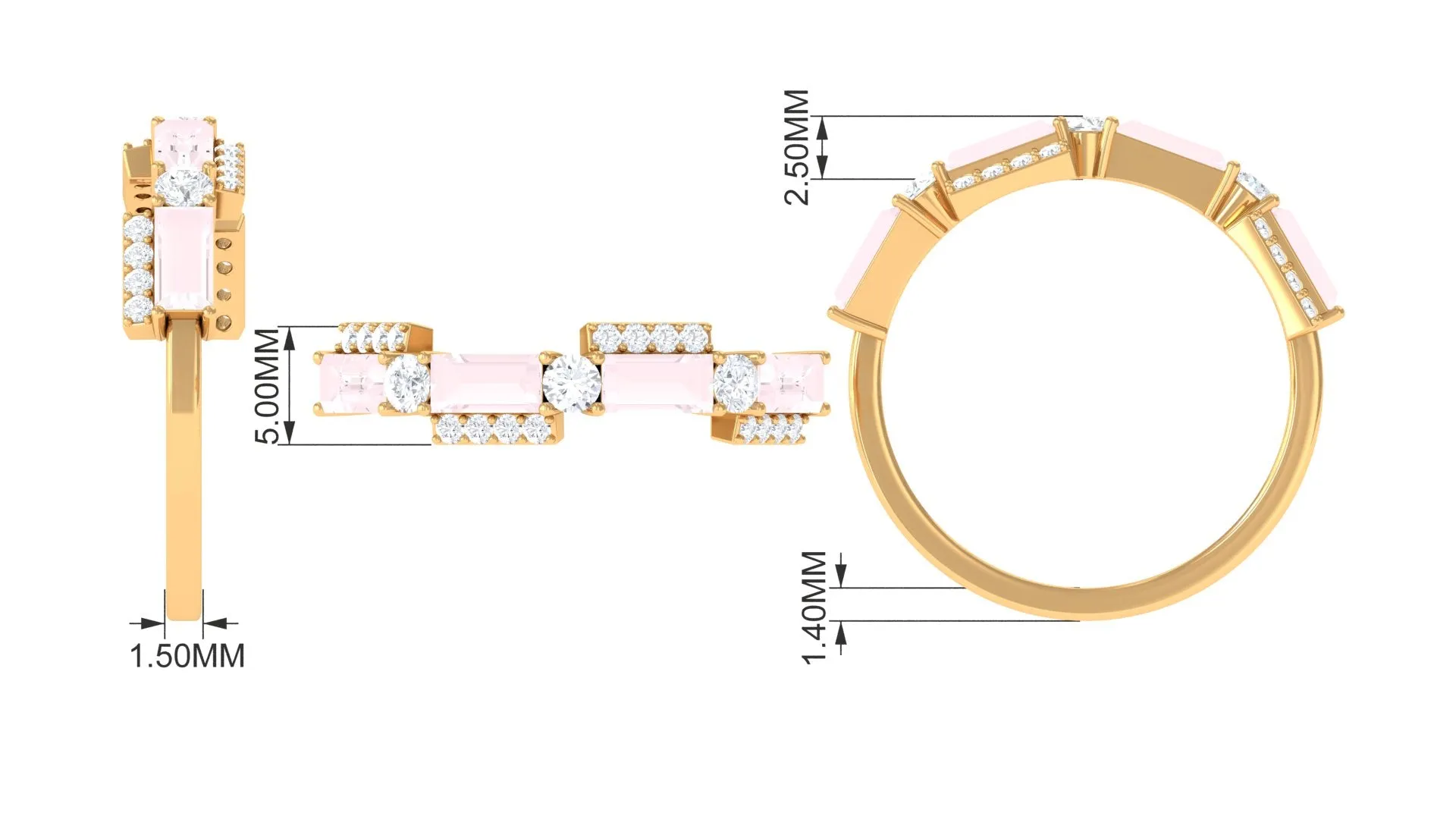 1 CT Designer Rose Quartz Half Eternity Ring with Diamond