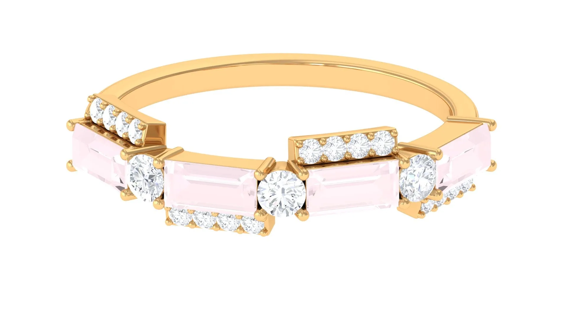 1 CT Designer Rose Quartz Half Eternity Ring with Diamond