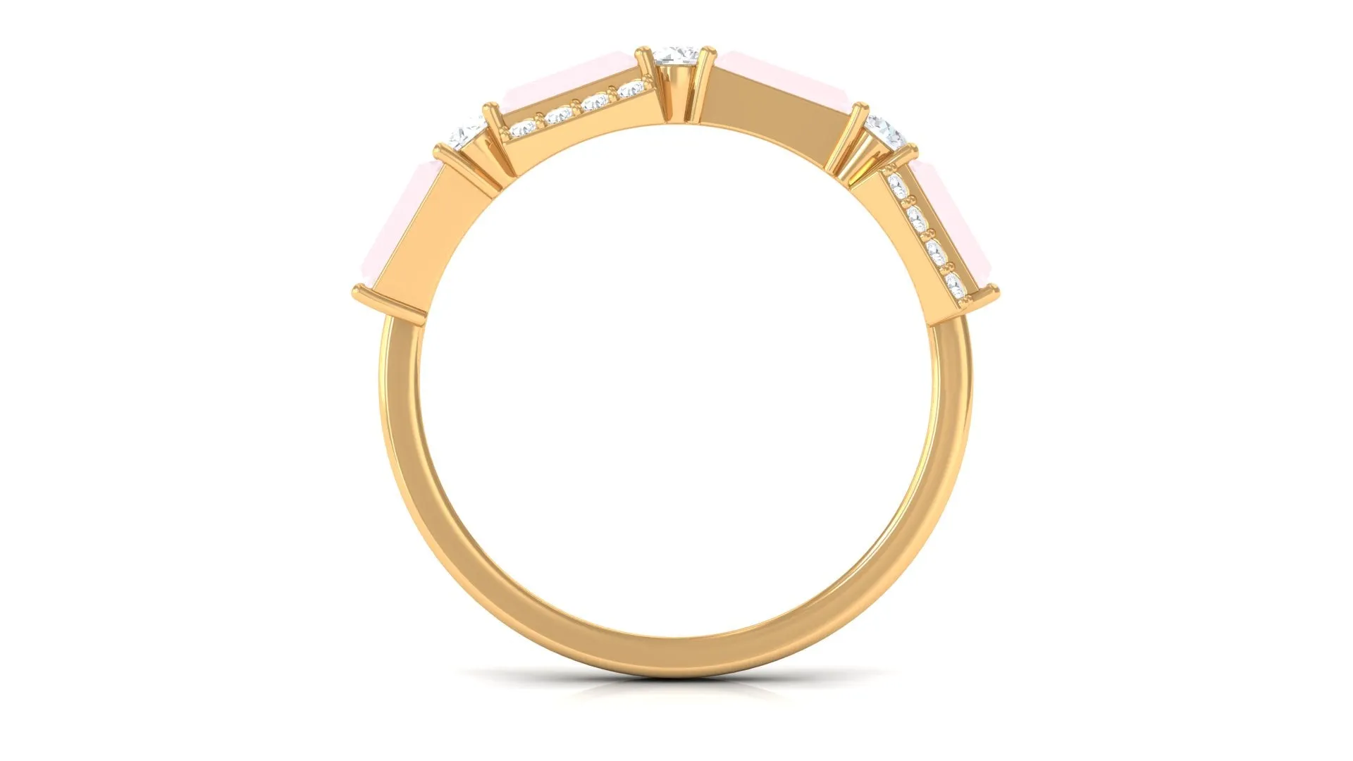 1 CT Designer Rose Quartz Half Eternity Ring with Diamond