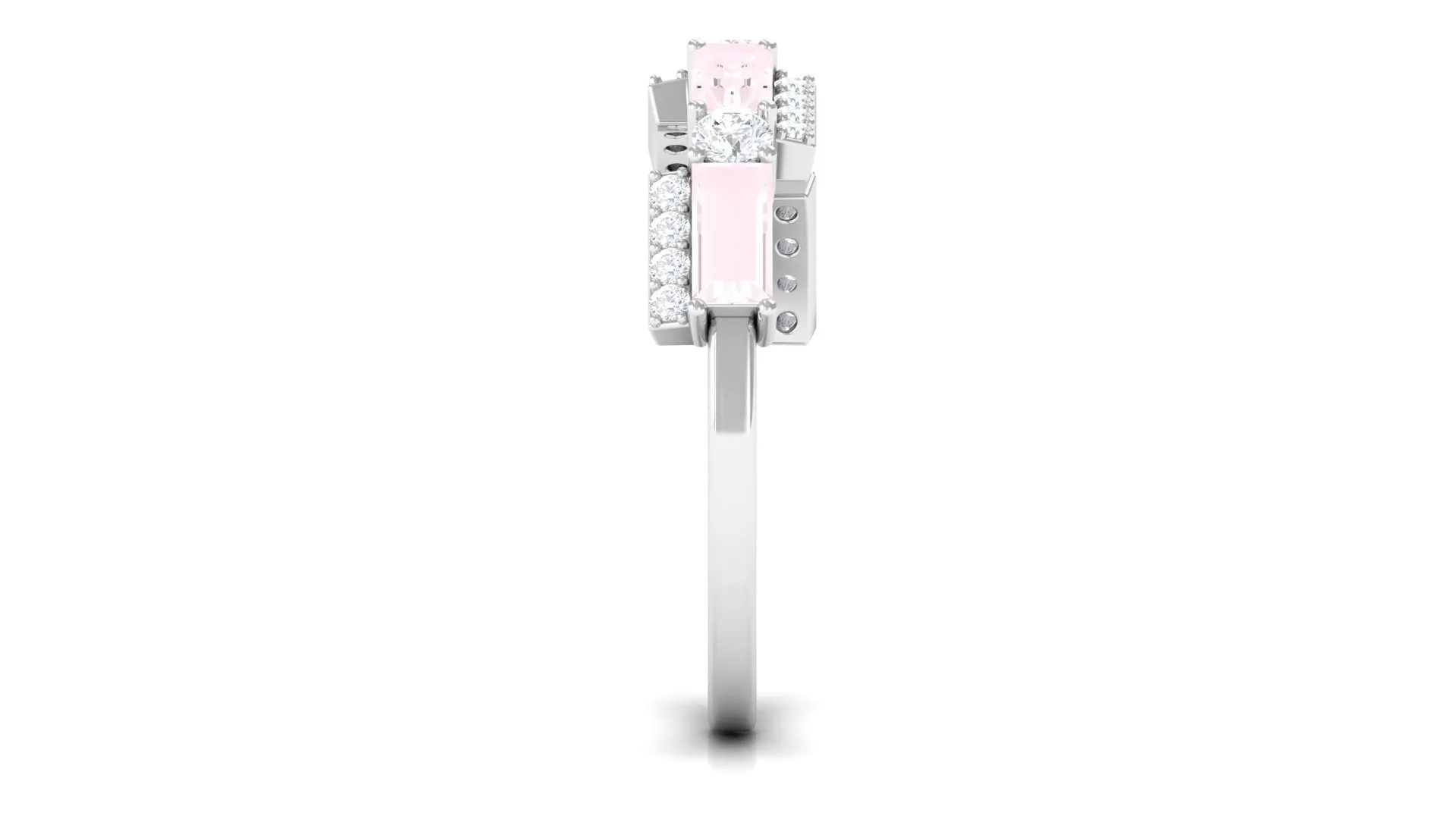 1 CT Designer Rose Quartz Half Eternity Ring with Diamond
