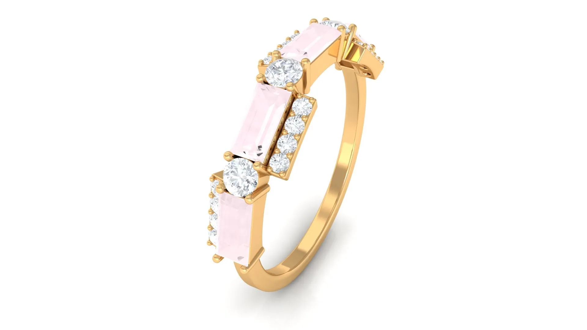 1 CT Designer Rose Quartz Half Eternity Ring with Diamond
