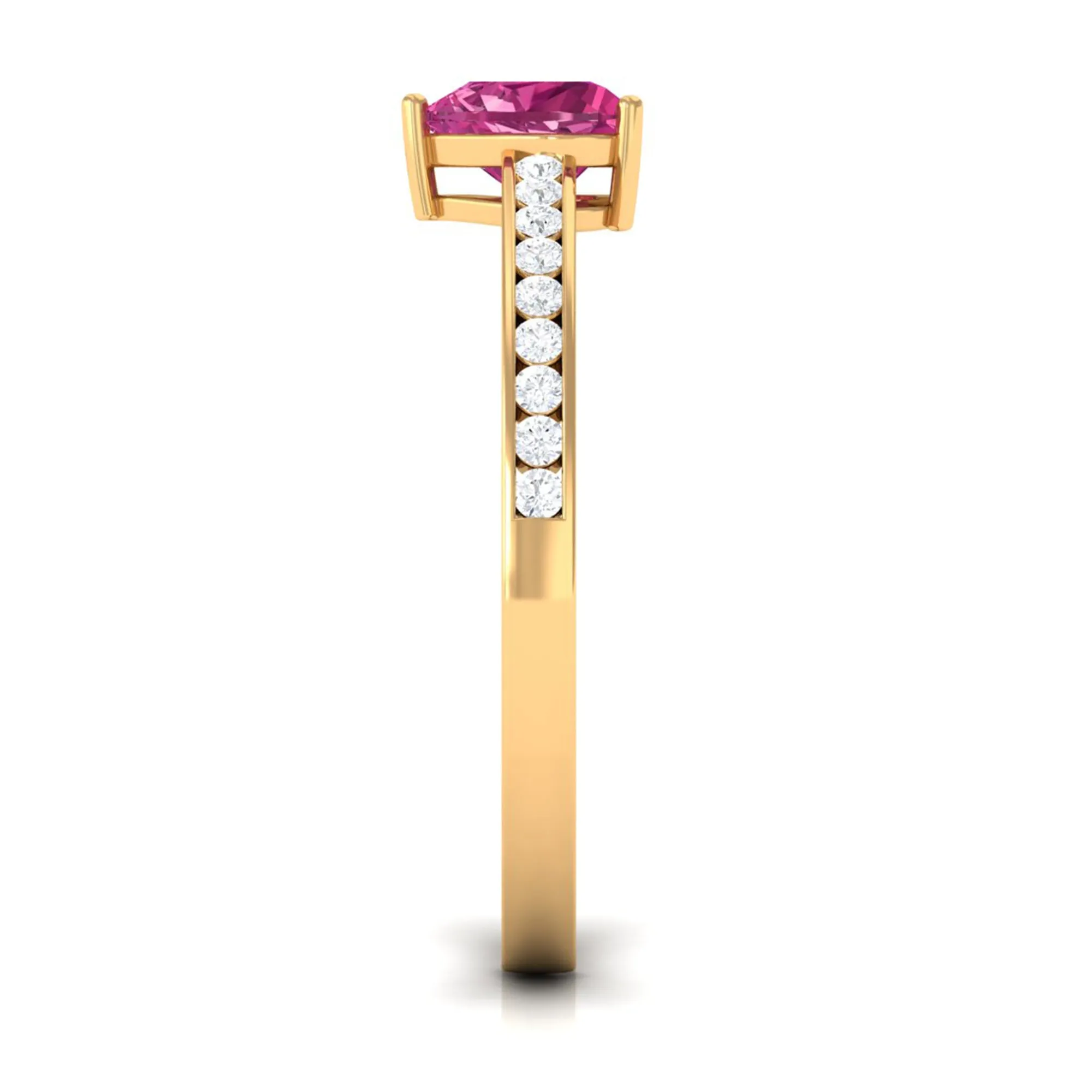 1 CT Heart Shape Pink Tourmaline Solitaire Ring with Diamond Side Stones