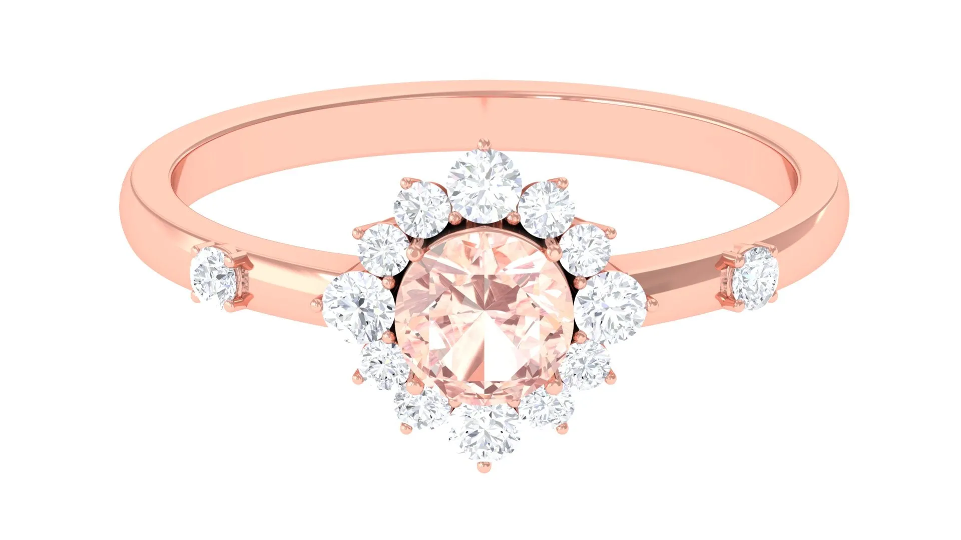 1 CT Round Morganite and Diamond Halo Engagement Ring