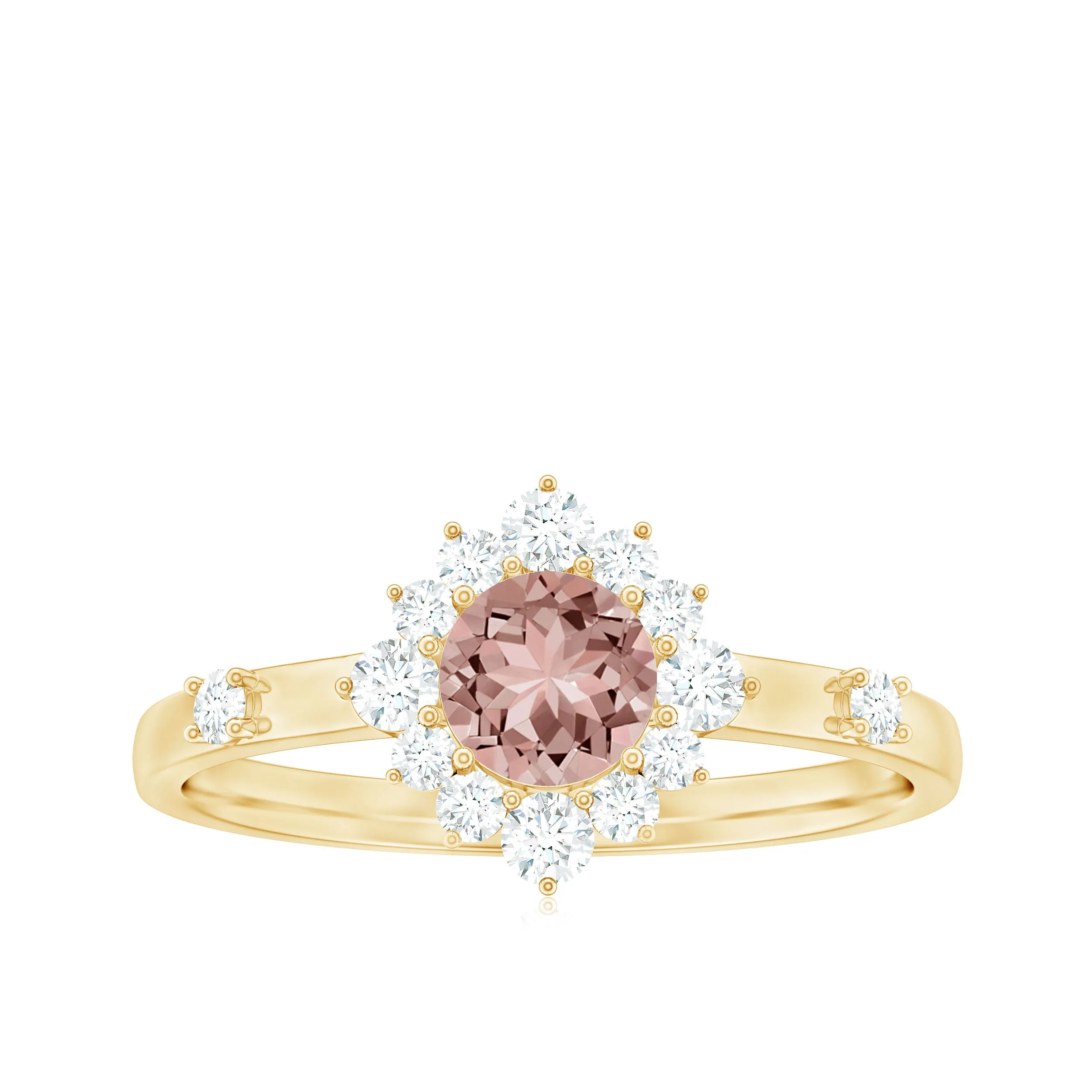 1 CT Round Morganite and Diamond Halo Engagement Ring
