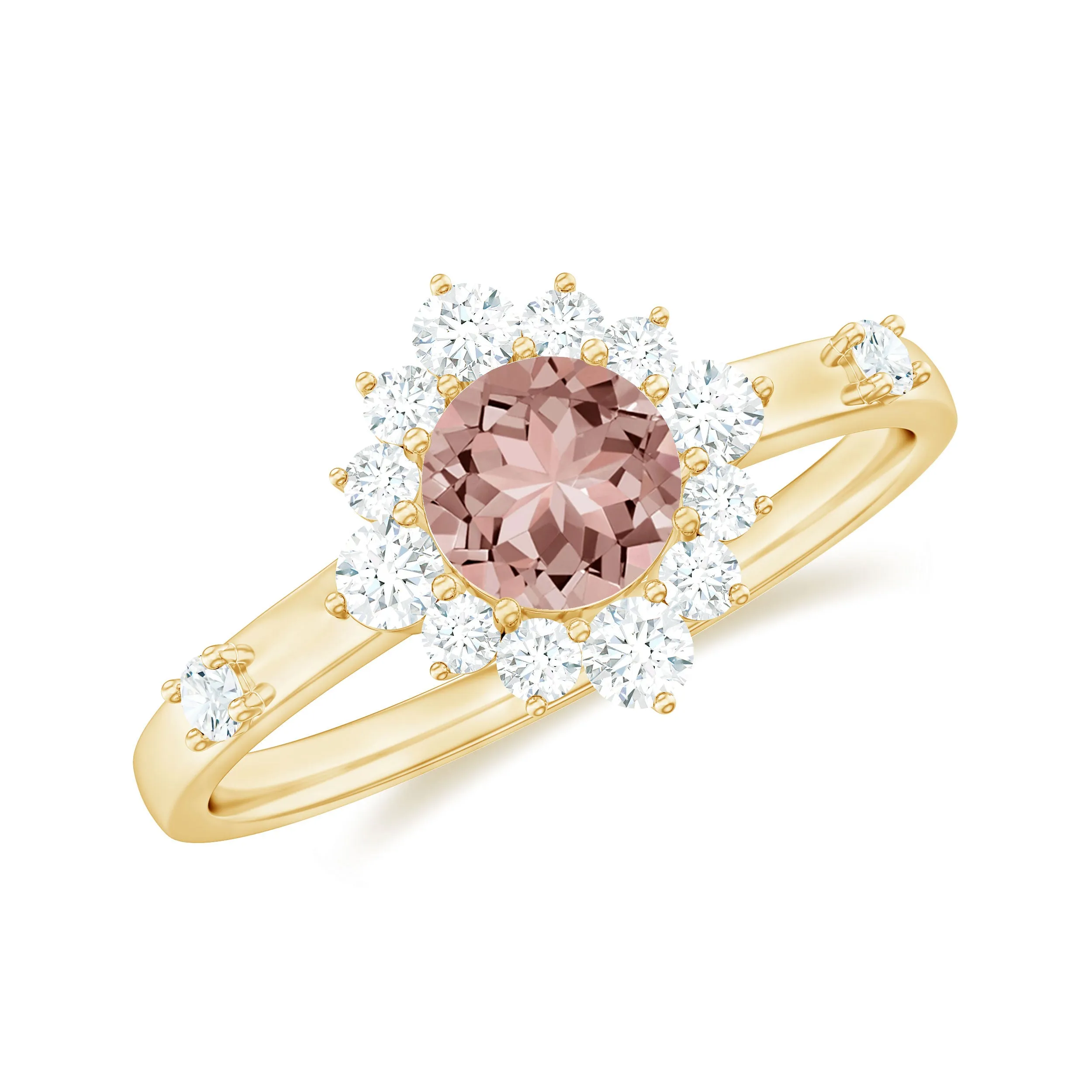 1 CT Round Morganite and Diamond Halo Engagement Ring