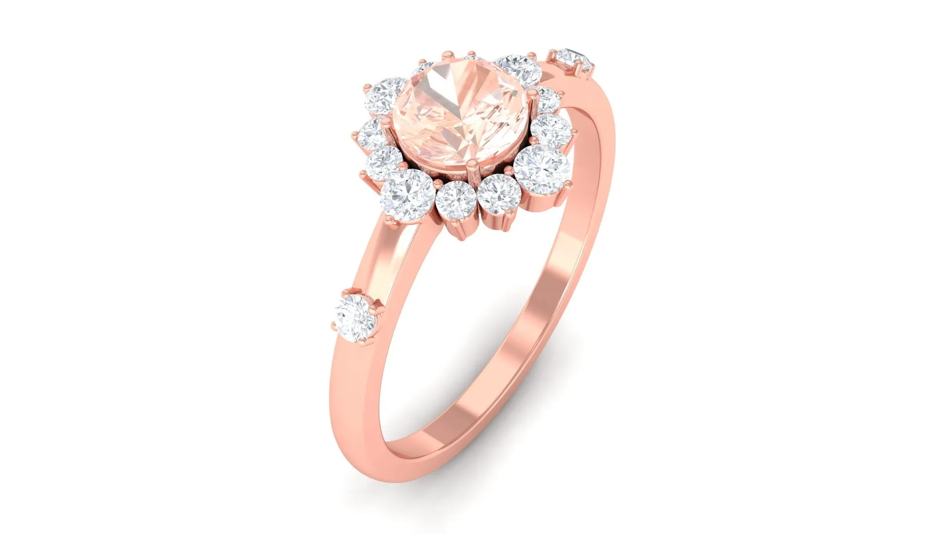 1 CT Round Morganite and Diamond Halo Engagement Ring