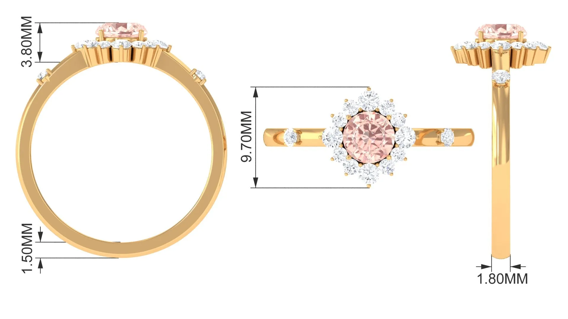 1 CT Round Morganite and Diamond Halo Engagement Ring