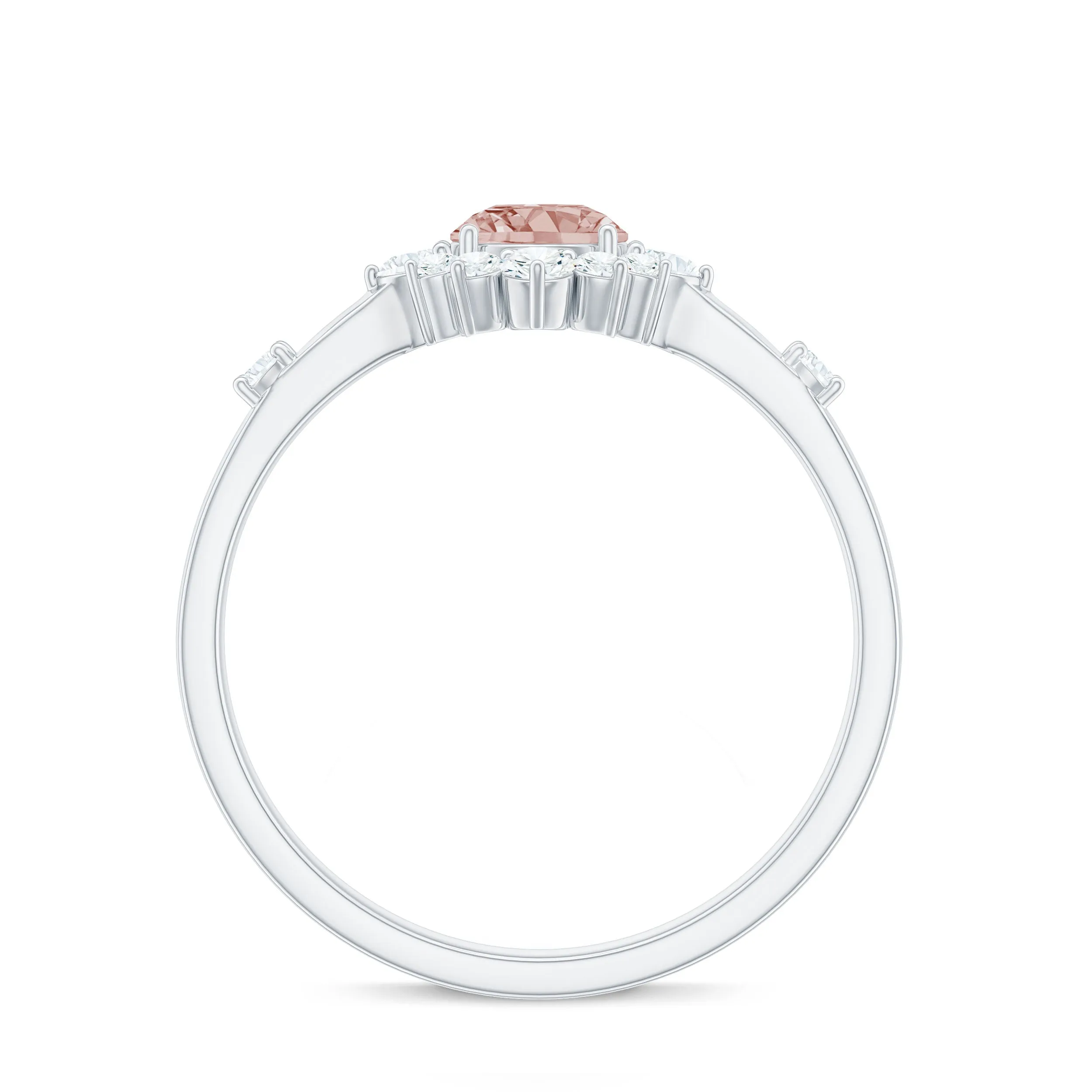 1 CT Round Morganite and Diamond Halo Engagement Ring