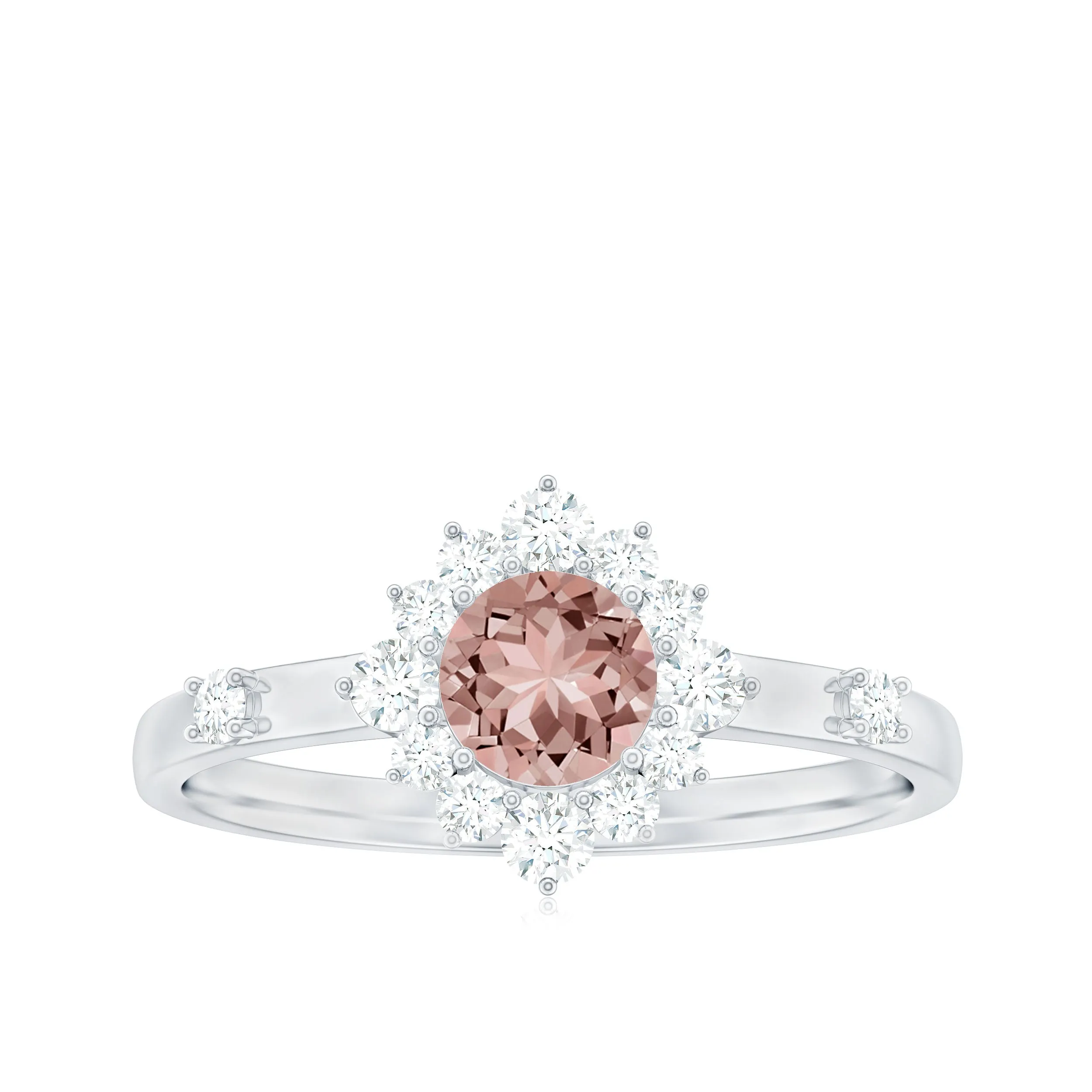 1 CT Round Morganite and Diamond Halo Engagement Ring