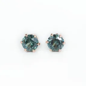 1.01ctw Round Montana Sapphire Rose Gold 6 Prong Stud Earrings
