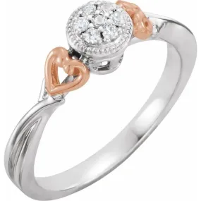 10K White Gold and Rose Gold Heart 1/10 CTW Natural Diamond Promise Ring