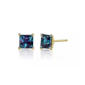 10k Yellow Gold Plated 1/2 Ct Princess Cut Created Alexandrite Sapphire Stud Earrings