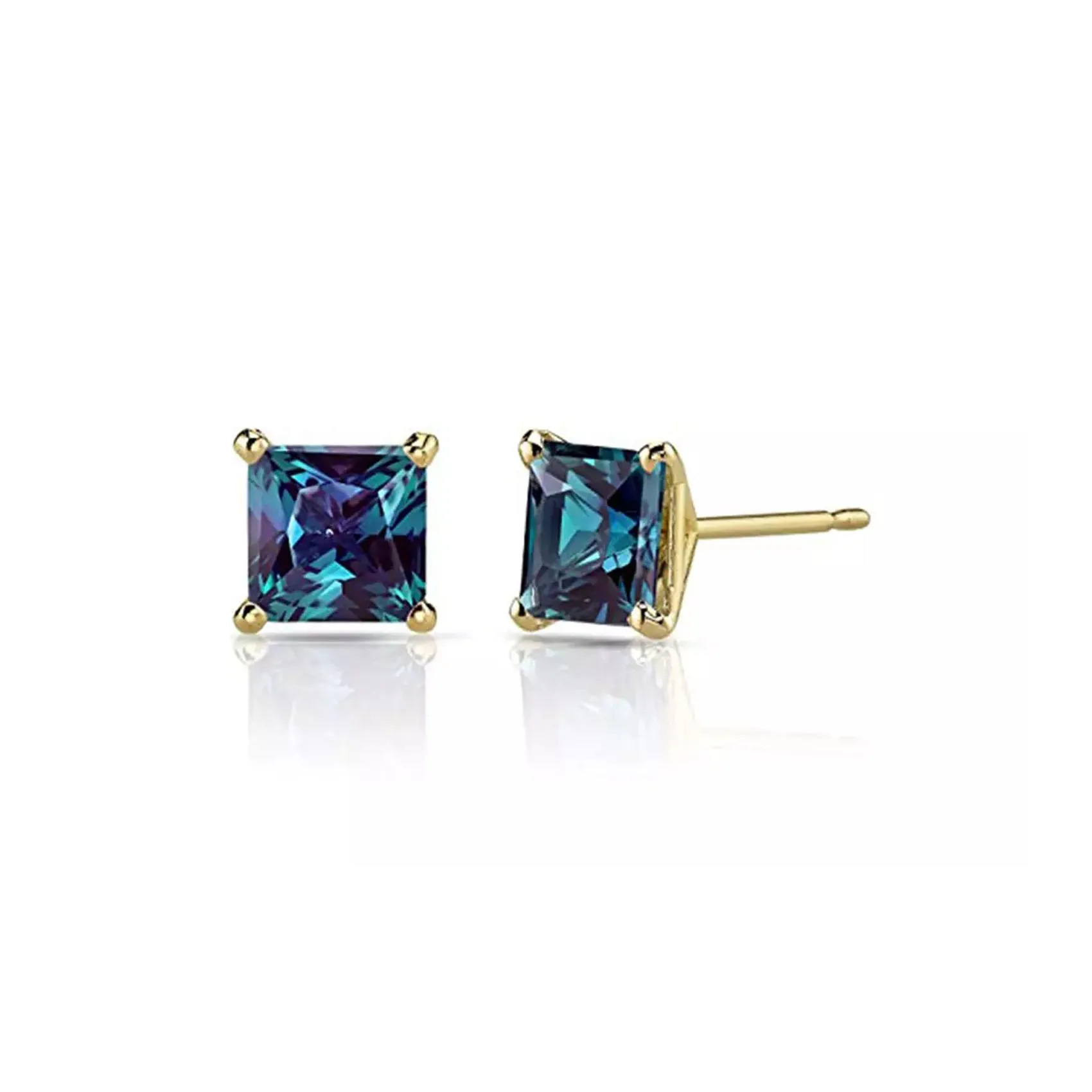 10k Yellow Gold Plated 1/2 Ct Princess Cut Created Alexandrite Sapphire Stud Earrings