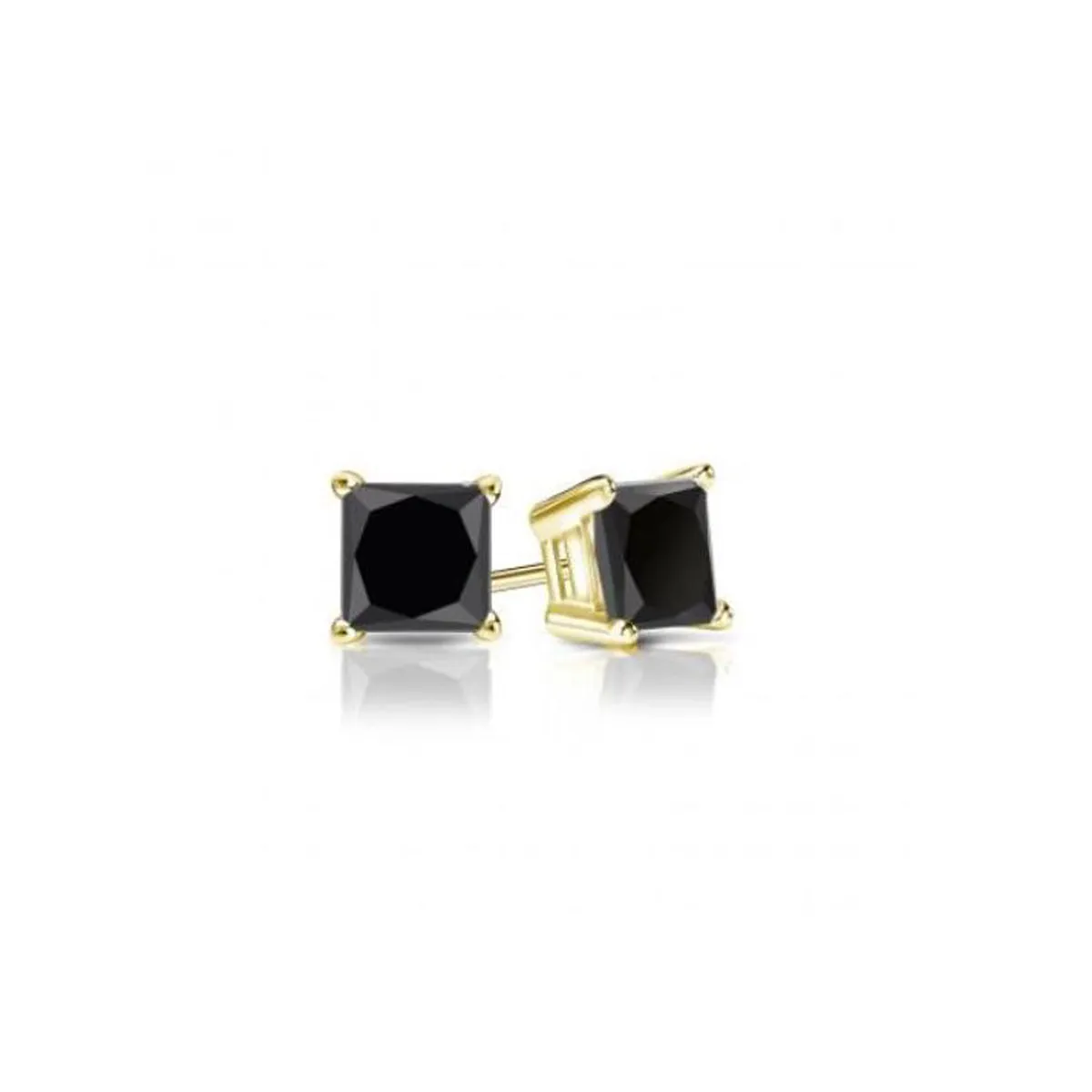 10k Yellow Gold Plated 4 Carat Princess Cut Created Black Sapphire Stud Earrings