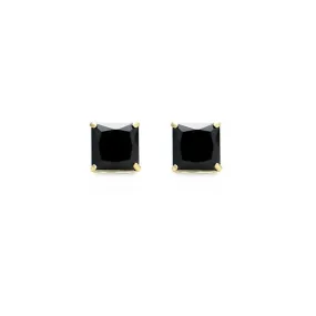 10k Yellow Gold Plated Created Black Sapphire 1/2 Carat Princess Cut Stud Earrings