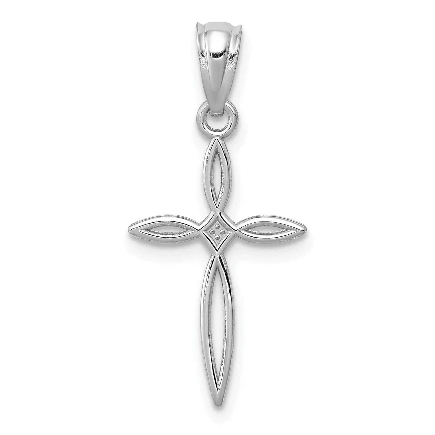 14k Real Solid White Gold Passion Cross Charm Pendant, 24x12mm