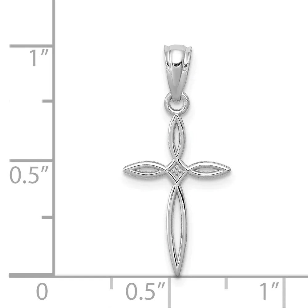 14k Real Solid White Gold Passion Cross Charm Pendant, 24x12mm