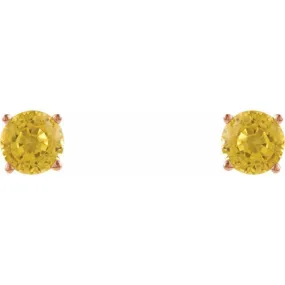 14K Rose 5 mm Natural Yellow Sapphire Stud Earrings