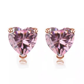 14k Rose Gold Plated 1 Carat Heart Created Pink Sapphire Stud Earrings