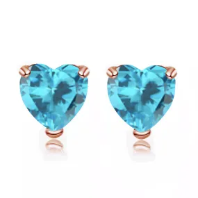 14k Rose Gold Plated 4 Carat Heart Created Blue Topaz Sapphire Stud Earrings
