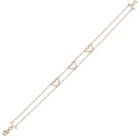 14K Rose Gold Triple Open Diamond Heart Bracelet