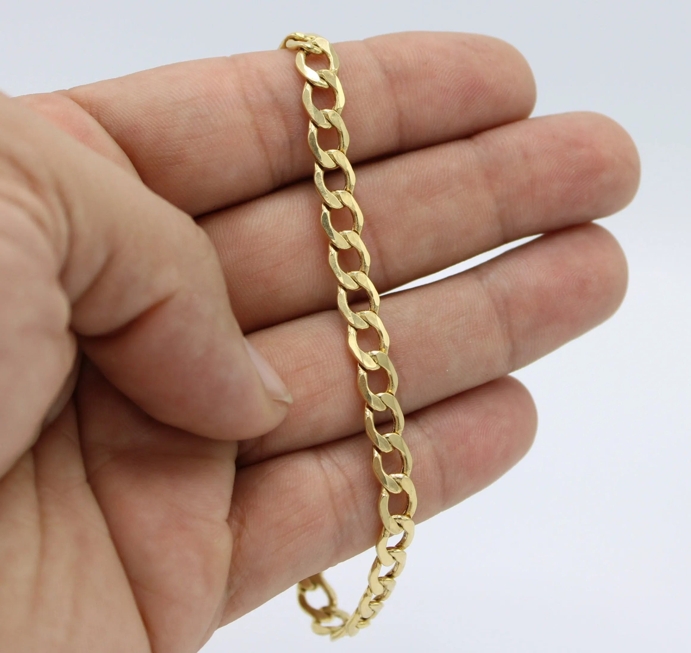 14K Semi-Solid Flat Cuban Bracelet Yellow Gold // 6.7mm  //