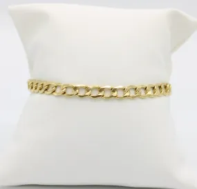 14K Semi-Solid Flat Cuban Bracelet Yellow Gold // 6.7mm  //