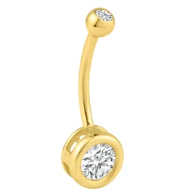 14k Solid Gold Round Zircon in 8mm Casting Bezel Setting Belly Ring