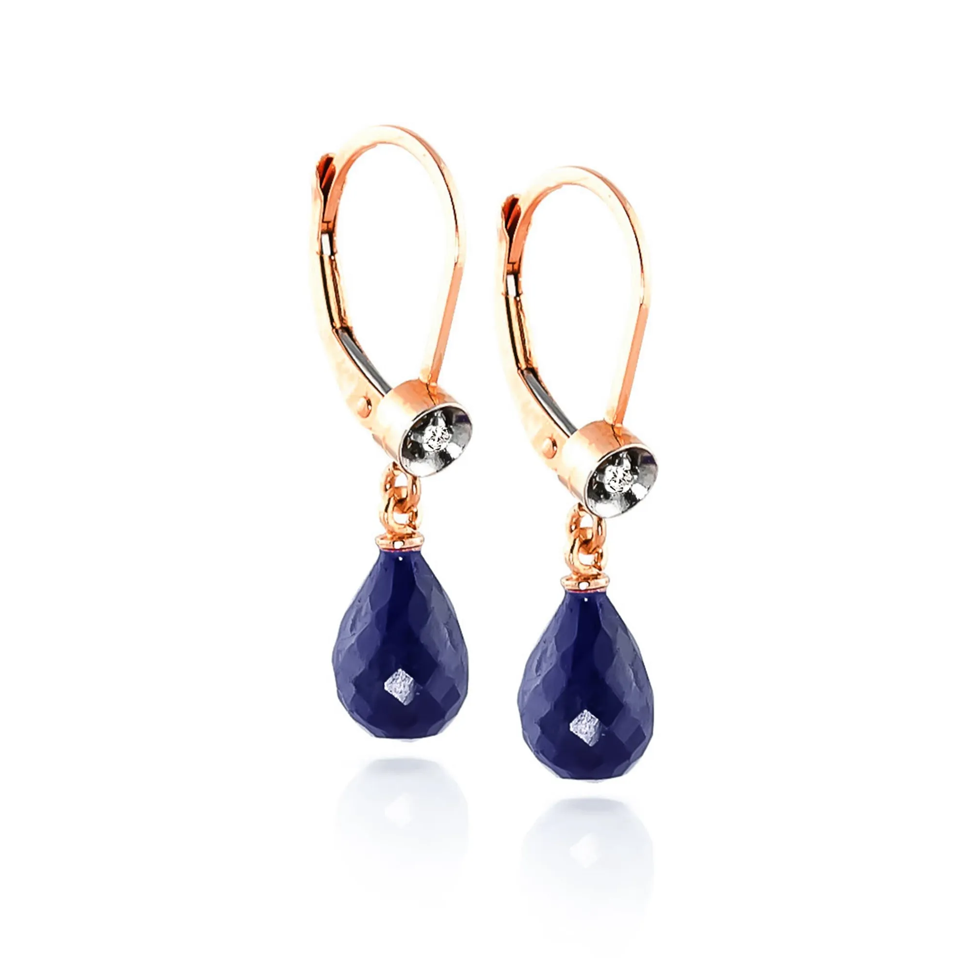 14K Solid Rose Gold Leverback Earrings Diamond & Sapphire Series