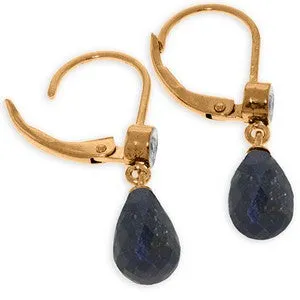 14K Solid Rose Gold Leverback Earrings Diamond & Sapphire Series