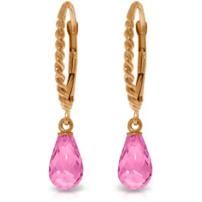 14K Solid Rose Gold Leverback Earrings w/ Briolette Pink Topaz