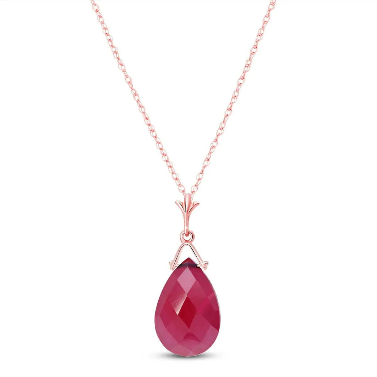 14K Solid Rose Gold Necklace w/ Briolette Ruby