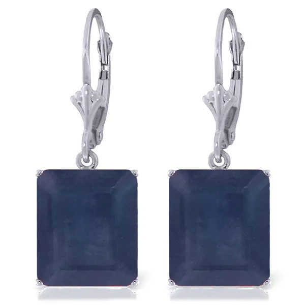 14K Solid White Gold Leverback Earrings w/ Sapphires