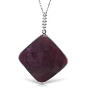 14K Solid White Gold Necklace w/ Diamonds & Square Checkboard Cut Dyed Ruby