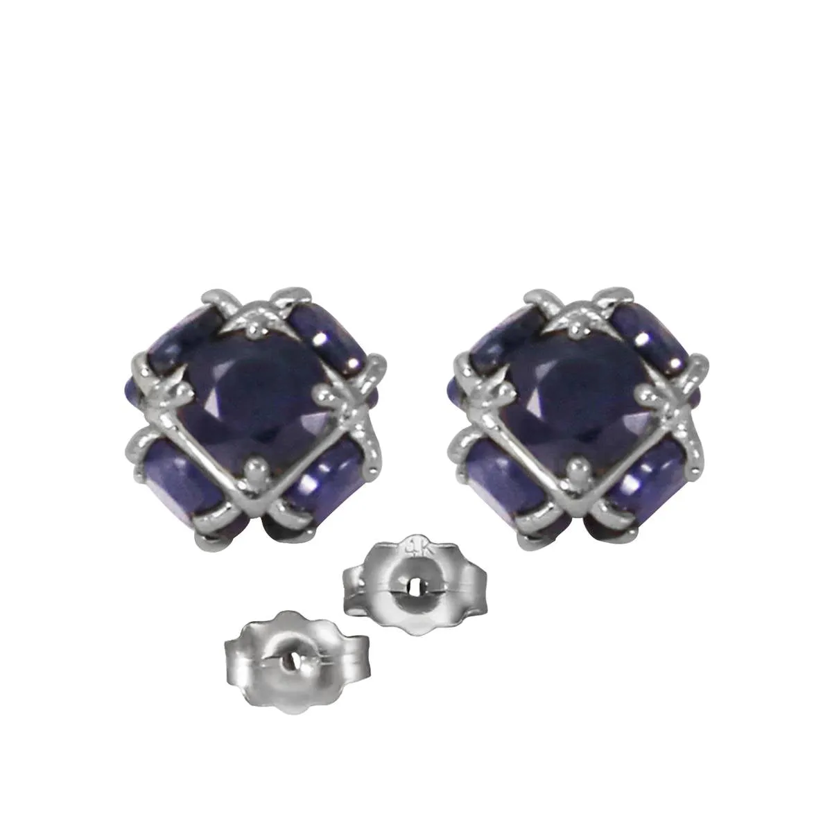 14K Solid White Gold Stud Earrings w/ Natural Sapphires