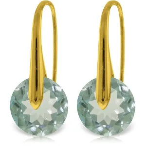 14K Solid Yellow Gold Fish Hook Earrings w/ Blue Topaz
