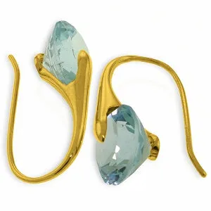 14K Solid Yellow Gold Fish Hook Earrings w/ Blue Topaz
