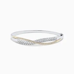 14K White and Yellow Gold Diamond Crossover Bangle, 2.00 TCW