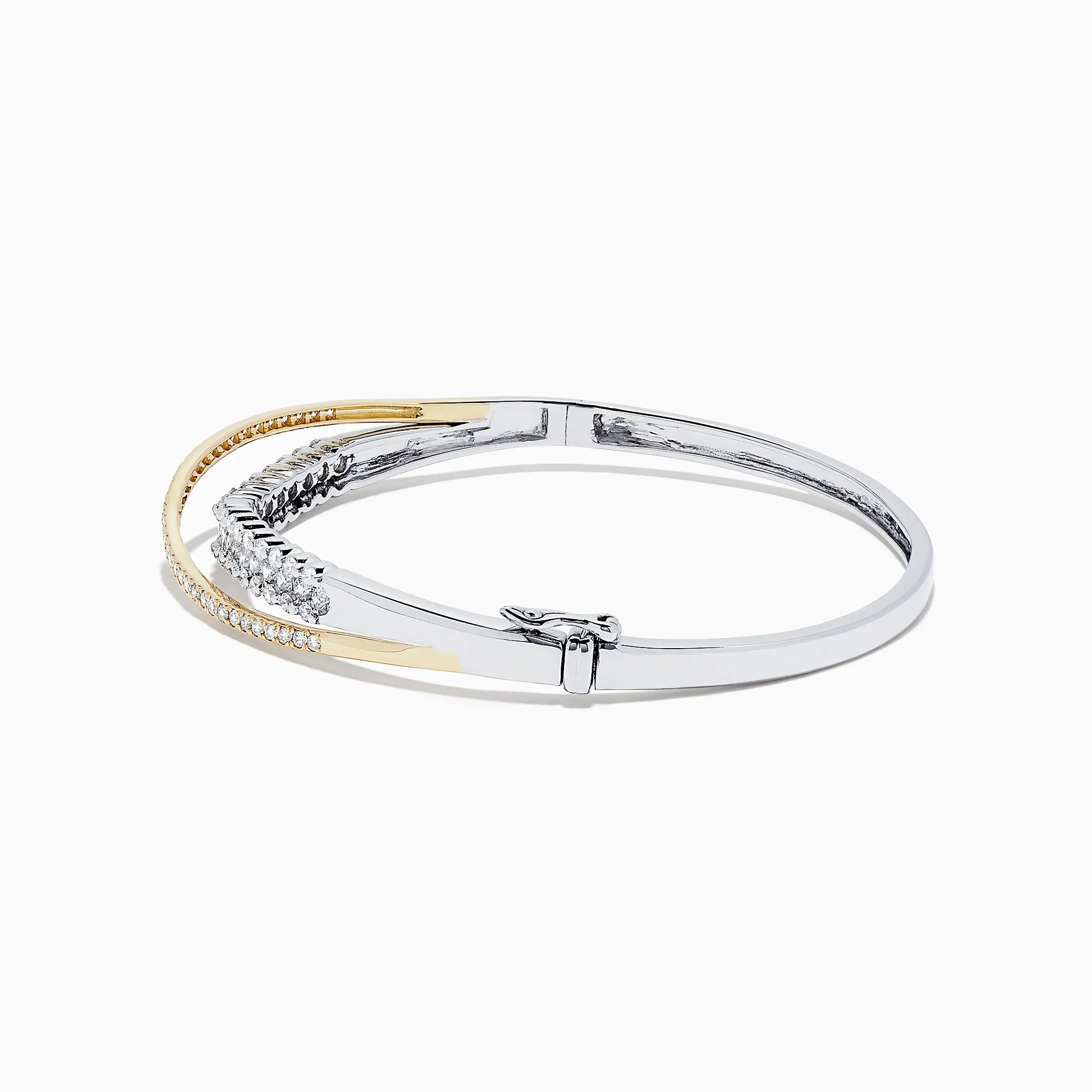 14K White and Yellow Gold Diamond Crossover Bangle, 2.00 TCW
