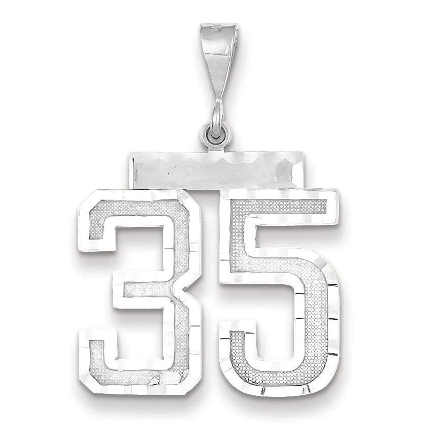 14k White Gold Diamond Cut Finish Large Size Number 35 Charm Pendant