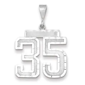 14k White Gold Diamond Cut Finish Large Size Number 35 Charm Pendant
