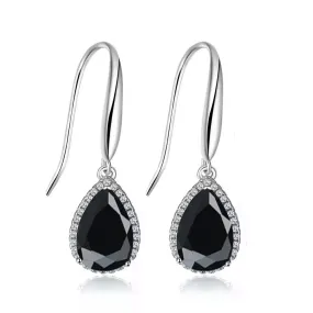 14k White Gold Plated 1/2 Ct Created Black Sapphire Teardrop Earrings