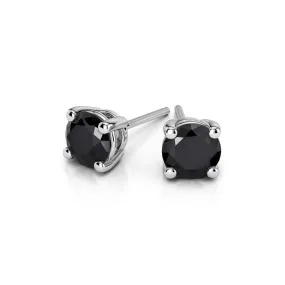 14k White Gold Plated 3 Carat Round Created Black Sapphire Stud Earrings