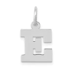 14k White Gold Small Block Design Letter E Initial Pendant
