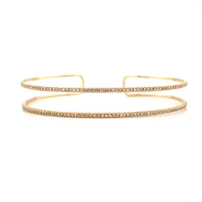 14K Yellow Gold Diamond Double Row Open Bangle
