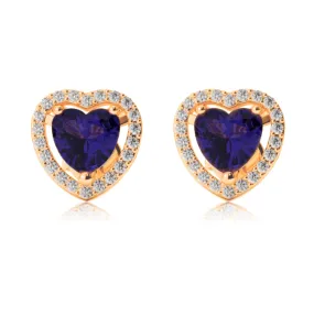 14k Yellow Gold Plated 1/2 Ct Created Halo Heart Blue Sapphire Stud Earrings